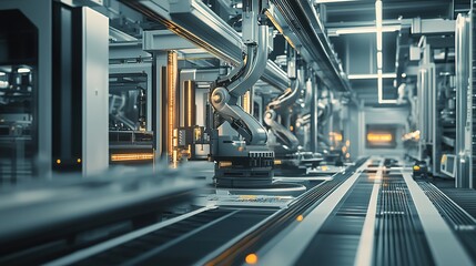 Poster - A fully automated factory where AI-powered machinery creates advanced, high-tech products.