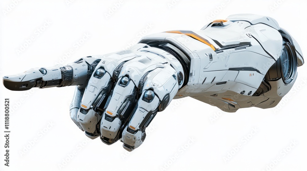 White cyborg robotic hand pointing his finger - 3D rendering isolated ...