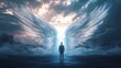© Rupak - Massive angel wing creating stunning background for man standing image