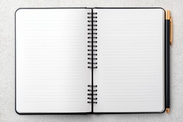Poster - Open notebook with blank pages and pen invites creative writing and planning