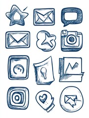 Poster - doodle social media icons. drawing symbols, website sketch art. network or digital marketing element