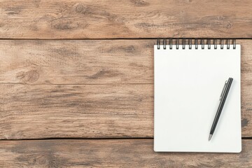 Poster - Notebook and pen lying on rustic wooden desk for creative brainstorming