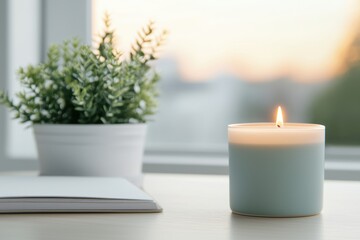 Poster - Burning candle creating cozy ambiance for meditation and mindfulness practice
