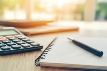 Aufkleber - Notebook, pen, and calculator creating a warm workspace for productivity