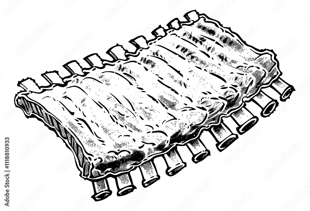 rib meat barbeque engraving black and white outline Stock Vector ...