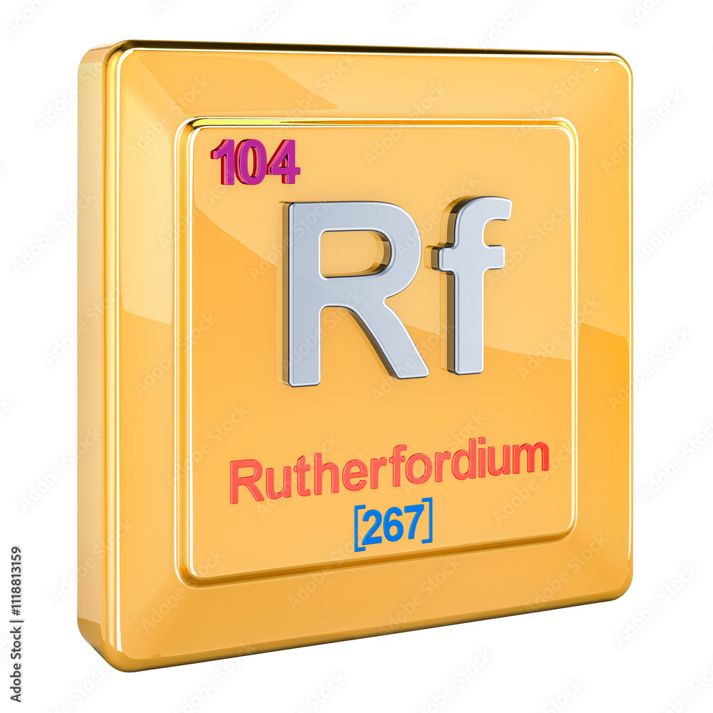 Rutherfordium Rf, chemical element sign with number 104 in periodic ...
