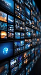 Leinwandbilder - Interconnected TV screens show diverse content, with Earth at the center, highlighting global connectivity