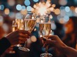 © SKIMP Art - New Year's Eve toast, champagne glasses clinking, fireworks in the background, festive atmosphere, sparkling and vibrant colors Generative AI
