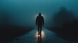 © Galib - A man walks alone down a foggy road at night.