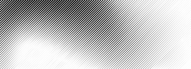 Poster - Fading line halftone gradient texture. Black diagonal stripe gradation background. Thin to thick vanishing slanted pattern backdrop. Oblique parallel stroke wallpaper for overlay, print, cover. Vector