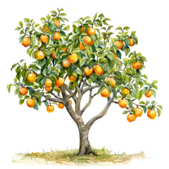 Wall Mural - A watercolor painting of a Persimmon Tree, isolated on a white background. Persimmon Tree vector.