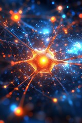 Poster - Glowing Neuron Network Abstract Brain Activity, Neural Connections, and Synaptic Transmission