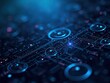 © dd - A futuristic tech-inspired background featuring glowing neon circuits and grids on a dark blue gradient backdrop generative ai