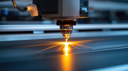 Poster - Close-Up of Industrial Laser Cutting Metal with Bright Light Emission