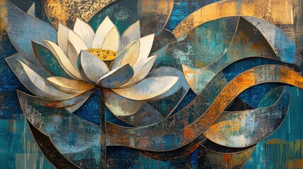 Poster - Abstract Floral Art of Lotus Flower with Dynamic Waves and Colors