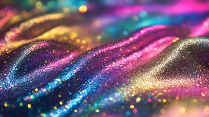 Aufkleber - Vibrant Abstract Wavy Rainbow Glitter Background with Sparkling Texture : Generative AI