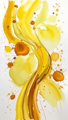 Wall Mural - Yellow spread of water color oil like liquid on white screen abstract background wallpaper