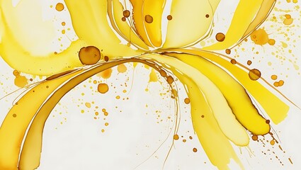 Wall Mural - Yellow spread of water color oil like liquid on white screen abstract background wallpaper