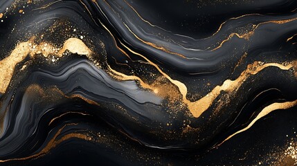 Poster - Luxurious Golden and Black Abstract Fluid Art with Metallic Accents : Generative AI