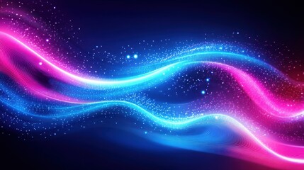Wall Mural - Vibrant Waves of Light in Pink and Blue with Sparkling Effects