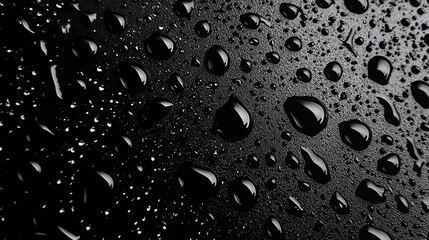 Leinwandbilder - Black Surface with Glossy Water Droplets Creating Abstract Art : Generative AI