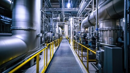 Poster - Industrial Plant Interior with Piping and Equipment in Operation