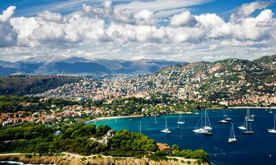 Poster - Drone Camera fly over the French Riviera, Cote Azure aerial view 