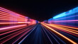 © Lerson - Dynamic train tracks illuminated by vibrant neon lights, creating sense of speed and motion. colorful lights blur together, enhancing futuristic atmosphere