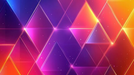 Wall Mural - Vibrant geometric background with glowing triangles and colorful gradients.