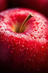 Wall Mural - Close-up of a red apple with water droplets on its surface.