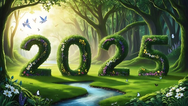 Happy New Year Greetings 2025 ,nature celebration, Generative AI