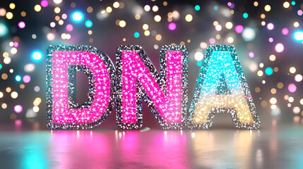 Leinwandbilder - Colorful illuminated DNA letters shine brightly against a vibrant, bokeh background in a festive atmosphere