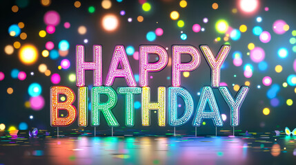 Poster - Colorful lights and decorations create a festive atmosphere for a joyful birthday celebration event in a lively setting