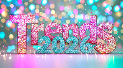 Poster - Trends 2026 display in sparkling colors against a blur of colorful lights in a festive setting