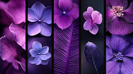 Aufkleber - Beautiful collection of purple flowers and leaves arranged in a striking pattern and showcasing their delicate textures