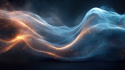 abstract wave of blue and orange particles.