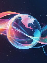 Poster - Global network communication abstract concept vector illustration set. Global web connection, mobile phones 5G network, web accessibility program, satellite, GPS technology internet abstract metaphor