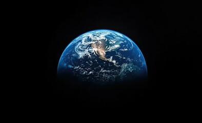 Wall Mural - Stunning View of Earth from Space in High Resolution with Captivating Blue Oceans, Shimmering Clouds, and Detailed Landmasses Illuminated by Sunlight