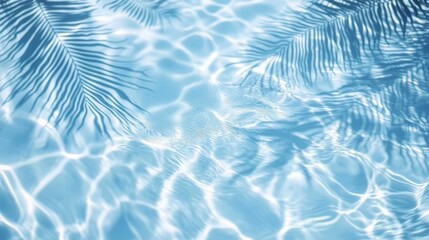 serene tropical rippling blue water with palm leaf shadows reflecting sunlight from above on sunny d