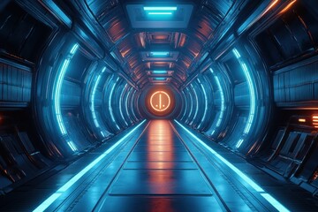 Poster - Futuristic Neon Corridor in a Cyberpunk Style