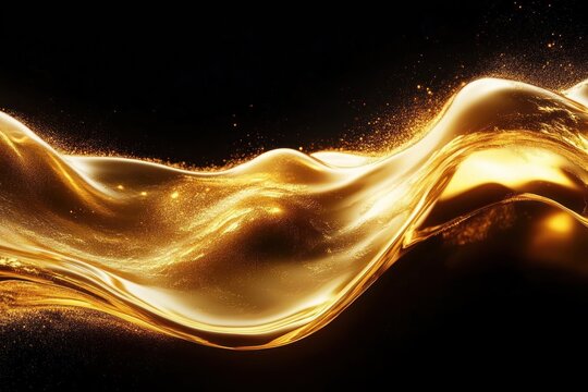 Fluid Gold Stream Dynamic Motion Abstract Liquid Background for Beauty and Cosmetics
