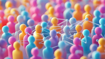Poster - Colorful network of interconnected figures illustrating social media connections and interactions