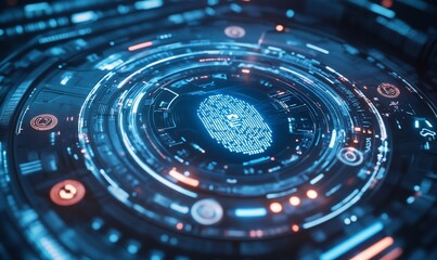 Fototapete - Abstract futuristic fingerprint scan interface.