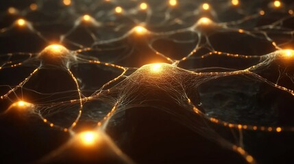 Fototapete - Glowing neural network, intricate connections, abstract background.