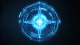 Compass icon in futuristic hologram style, blue and white 