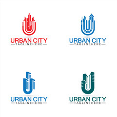 Sticker - Letter U Urban Building Logo Vector Design. Urban icon, city tower, property