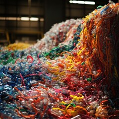 Wall Mural - A vibrant heap of colorful plastic waste, highlighting environmental pollution and recycling issues.