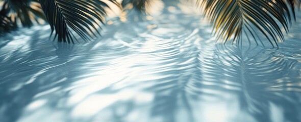 Poster - Tropical Palm Leaf Shadows on Rippling Water Surface in Gentle Sunlight Abstract Texture