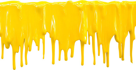 Poster - Yellow paint drips on white backdrop, artistic abstract design. Creativity and color splash concept