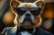 © ali - Elegant Dog in Tuxedo and Sunglasses with Dramatic Lighting